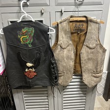 Vintage Pair Of Leather Harley/biker Vests