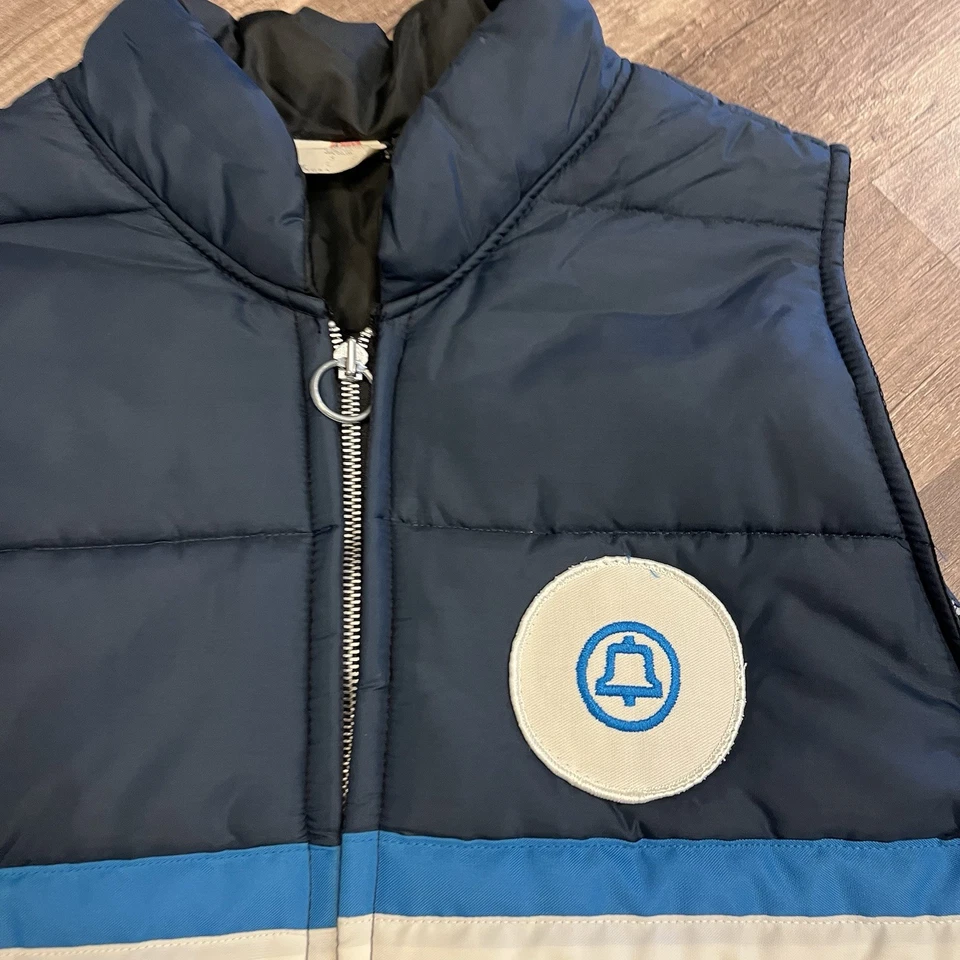 CHALECO ACOLCHADO PARCHE EMPLEADO AT&T AZUL BLANCO COMUNICACIONES BELL SYSTEM DE COLECCIÓN L H3 Foto 4 de 4