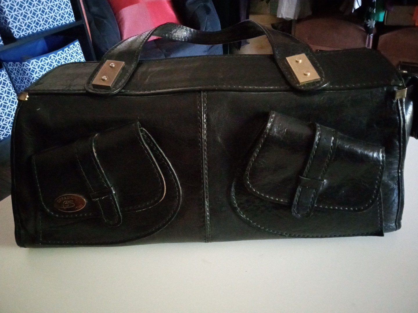 Vintage Creazioni BS Made In Italy Black Leather Handbag