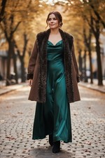 Vintage Alorna Faux Fur Trim Wool Penny Lane Coat A-Line XL Brown Retro Old Mone