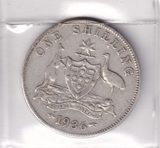 AUSTRALIAN: 1936 PRE-DECIMAL KGV SILVER (1/) SHILLING CIRCULATED COIN #LFW67/37