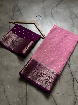 Banarasi Semi Raw Mango Silk Saree   Elegant Weaving Design | Party Wear