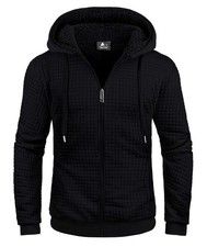 Men's Zip Up Hoodie Sherpa Lined Heavyweight Jacket Waffle Knit Fleece Thick ...