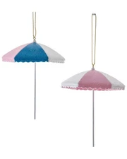 Kurt Adler Set Of 2 Palm Beach Umbrella Ornaments Pink Os