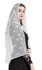 Bow Rectangular Chapel Veil Scarf Catholic Church Veils Mantilla Wrap Lace Sh...