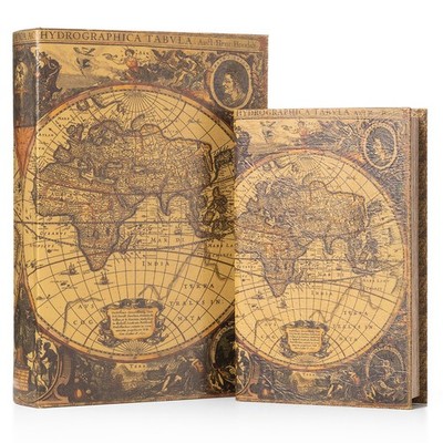 2 er Set Weltkarten Holz Buchattrappe Schatulle  Box Kästchen Schmucketui Buch