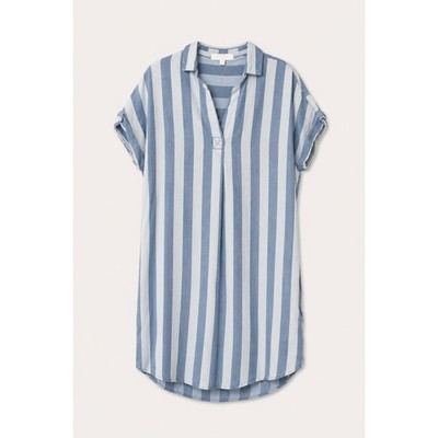 Thread & Supply Blue/White Vertical Stripe Short Sleeve Shirt Dress Size Small
