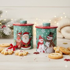 1 Christmas Biscuit Tin Barrel Cute Christmas Character Round Sweet Tin 15x13cm