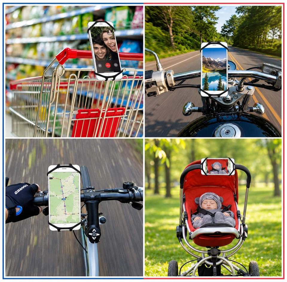Support Vélo Téléphone Universel Moto Rotation 360° Extensible GPS Silicone Noir - Photo 2/4