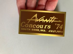 Avanti Concours 1974 meet plaque South Bend IN