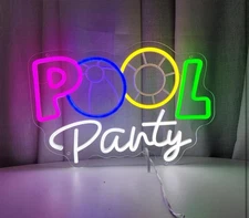 Pool Party Neon Sign for Wall Decor,Pool Party Decorations  16.5" x 11"