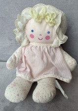 VTG 6 Bantam Plush cloth Baby Doll Rattle Toy Pink White With Yellow Yarn Hair