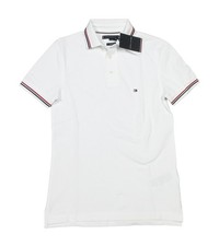 Tommy Hilfiger Men's White Tipped Slim Fit Mesh Short Sleeve Polo Shirt L
