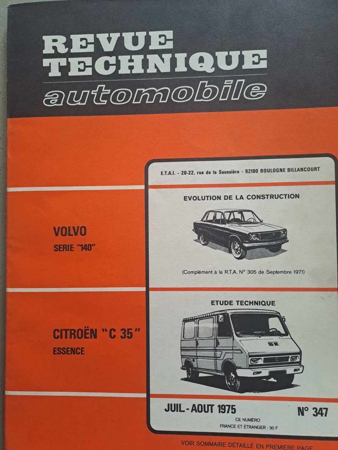 RTA 347 Citroën C35 panne moteur solution avec la revue technique automobile essence 1975