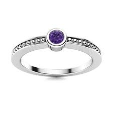 Round Natural Amethyst 925 Sterling Silver Solitaire Sister Promise Ring