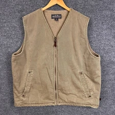 Vintage Woolrich Men's Sherpa Lined Vest XL Dark Wheat Cotton Canvas Full Zip