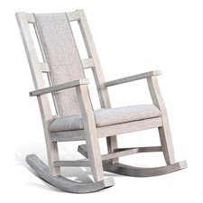 Pemberly Row Light Gray Wood Contemporary  Rocker Chair with Cushion