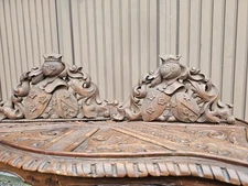 PAIR antique wood carving ornament knight escutcheon plaques