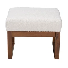 Yashiya Boucle Upholstered and Wood Ottoman Footstool Off White/Walnut Brown