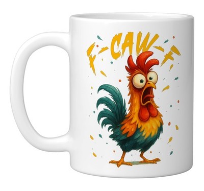 Funny Rooster Quote Ceramic Mug  Bird Theme Design, White 11oz Coffee Cup