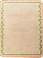 Custom Handwoven Wool Rug Color Peach & Green Handmade Design Carpet Rug