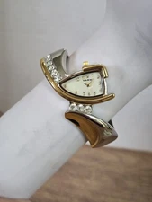 Narmi Cuff Bangle Hinged Bracelet Watch Gold & Silver Tone Unused EUC Needs Batt