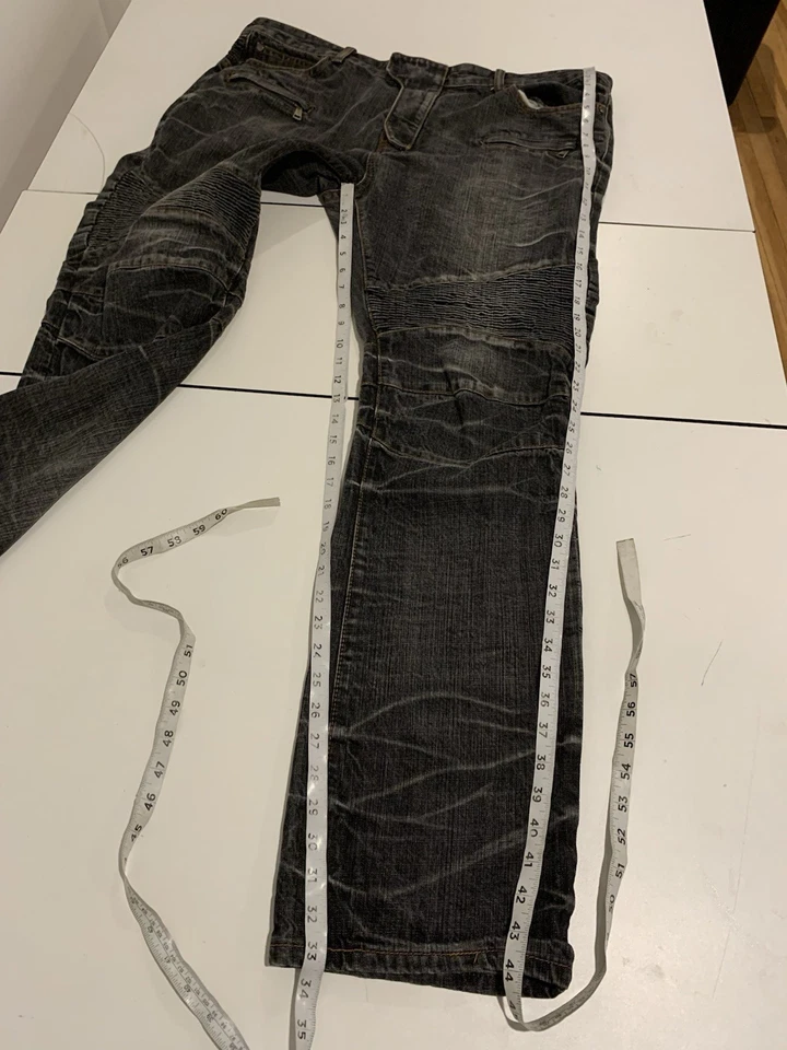 Jeans Balmain Paris 42x33 preto motociclista designer de luxo streetwear costela grunge - Imagem 3 de 4