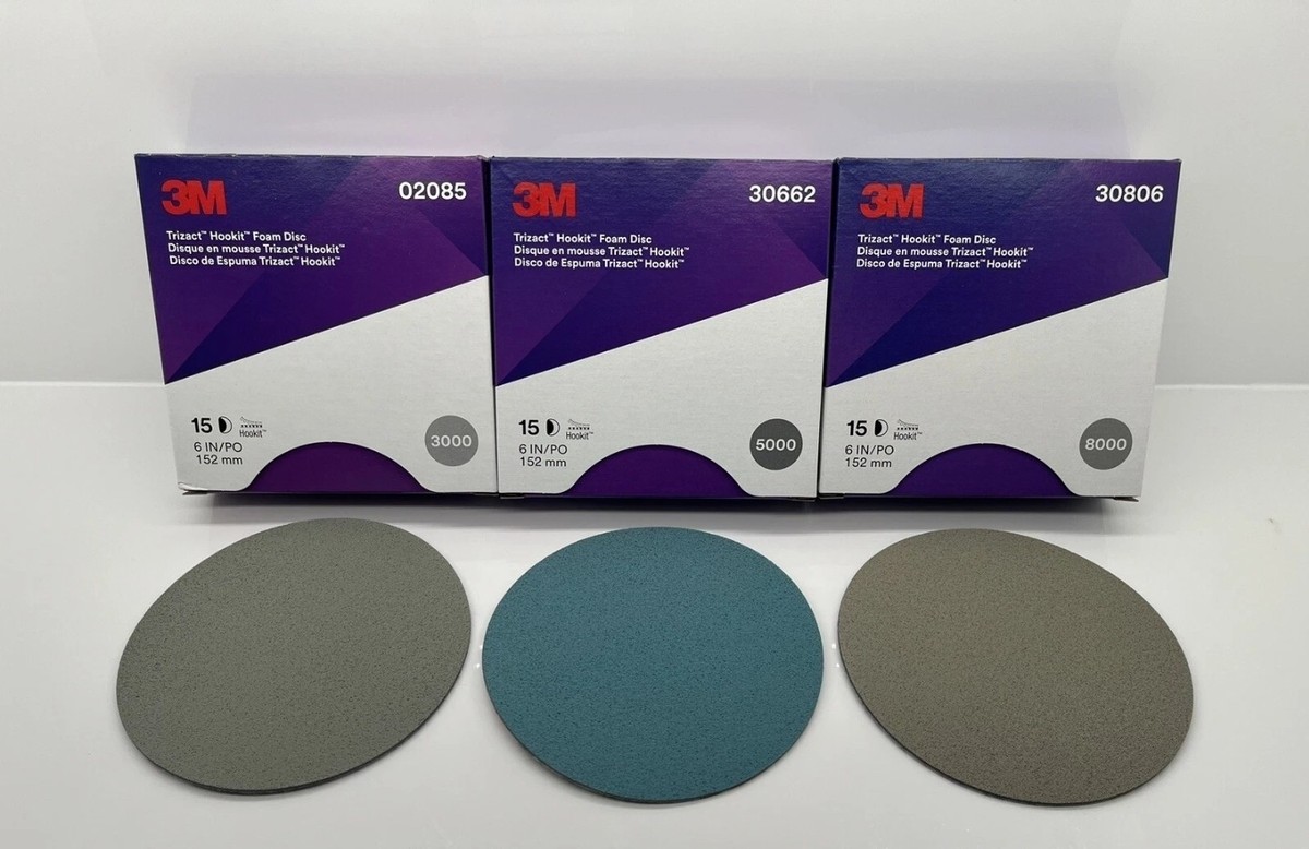 6in. 3M Trizact Hookit: 3000, 5000, 8000 Grit Sanding Discs 2 of