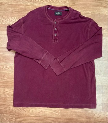 RedHead Henley Shirt Mens 2XL Burgundy Long Sleeve Button Neck Casual