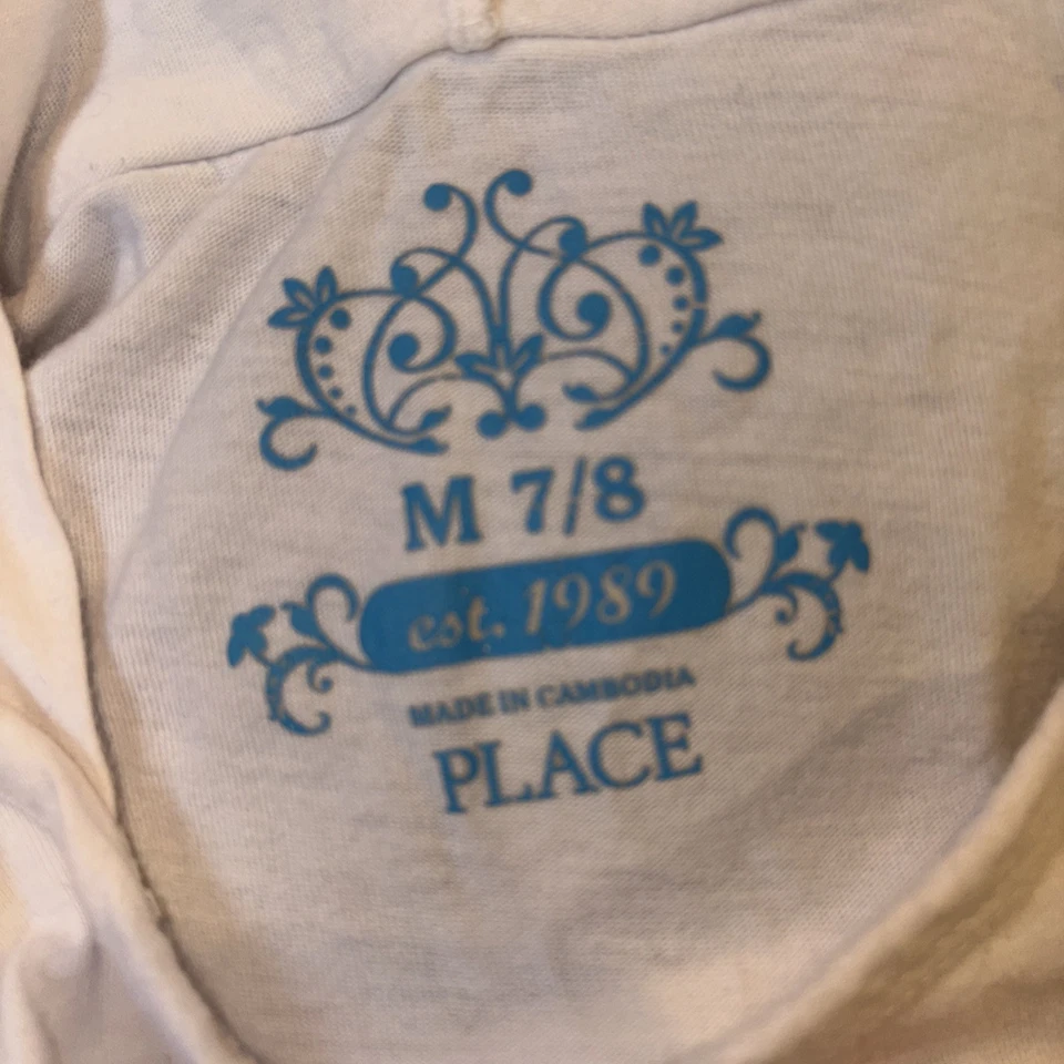 Children’s Place Girls Kids White Short Sleeve Hoodie W Pink Stars Size 7/8 M - Image 2 of 2