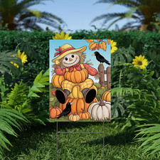 Fall Scarecrow Yard Sign with Pumpkins and Crows Autumn Yard Decor