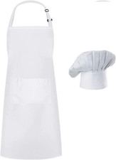 Chef Apron Hat Set, Chef Hat and Adult Kitchen Pocket Adjustable Apron with Butc