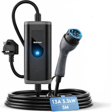 Bokman EV Charger 1 Phase Plug to Type 2 13A 3.3kW 5M Electric Car Charger Black
