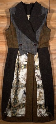 Sara Tiara England Patchwork Harris Tweed Peak Lapel Sleeveless Coat M 6US 10UK