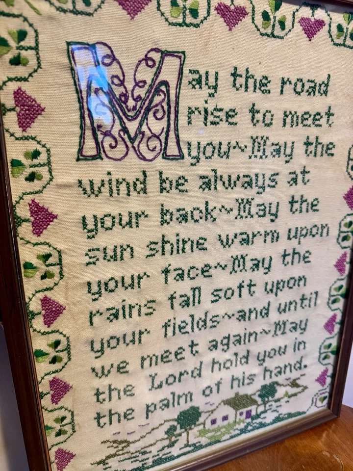 Vintage Framed Cross Stitch Embroidered Irish Prayer Blessing 16.5” X 12.5” - Image 2 of 4