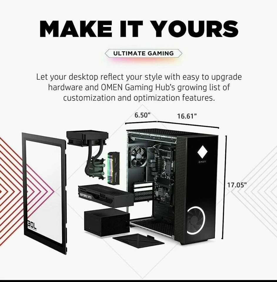 Escritorio HP OMEN 30L GT13-1380z Ryzen 5600x 3080 M.2 256 GB 32 GB Hyper X Ram Foto 3 de 4