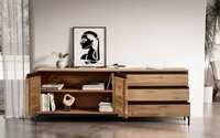 Sideboard Anrichte 189X67Cm Massivholz Wildeiche Eiche & Metall Schwarz Neu Ovp!