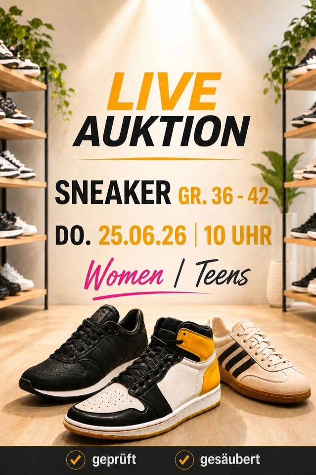 Markenschuhe Live Auktion | Größen 36–42 | Donnerstag 10 Uhr dabei sein