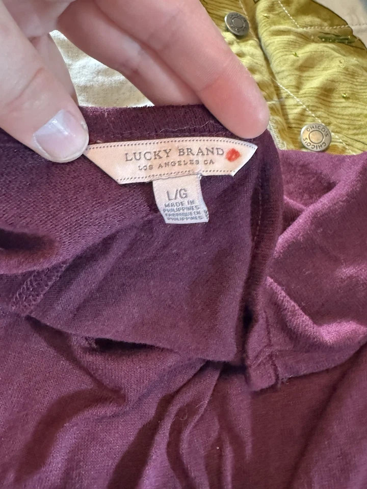 Lucky Brand Mangas Raglán Grandes Henley Manga Larga Suave Púrpura Informal Comodidad Foto 3 de 4