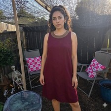 Sleeveless Beaded-Neck Burgundy Shift Dress XL Old Navy Minimalist, Quiet Luxury