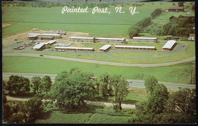 PAINTED POST NY Valley & Lodge On The Green Motel Vtg Aerial View Postcard Old