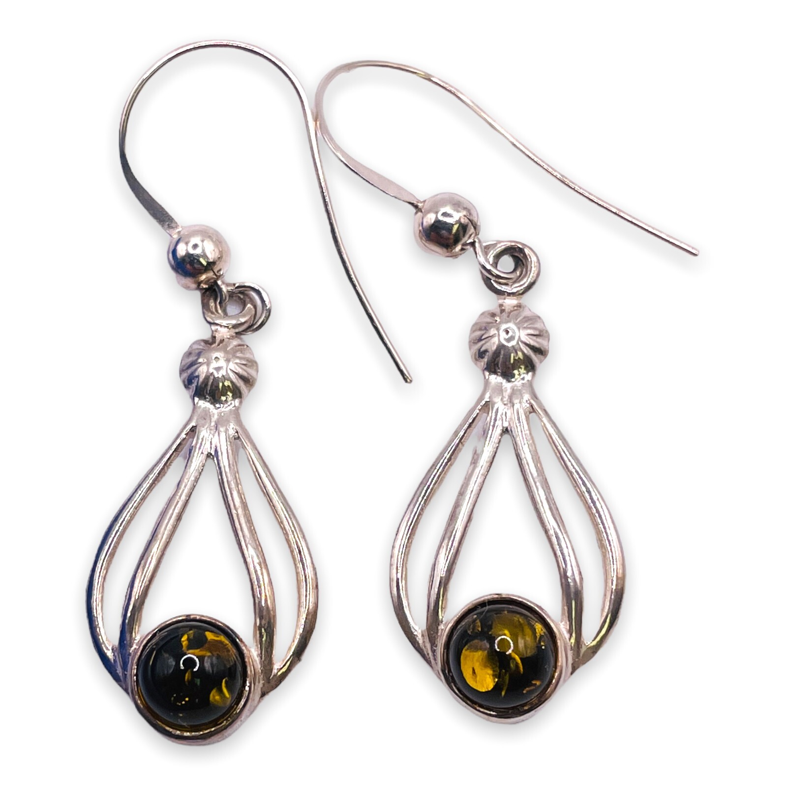 Green BALTIC AMBER Drop Dangle Hook Earrings Post… - image 1