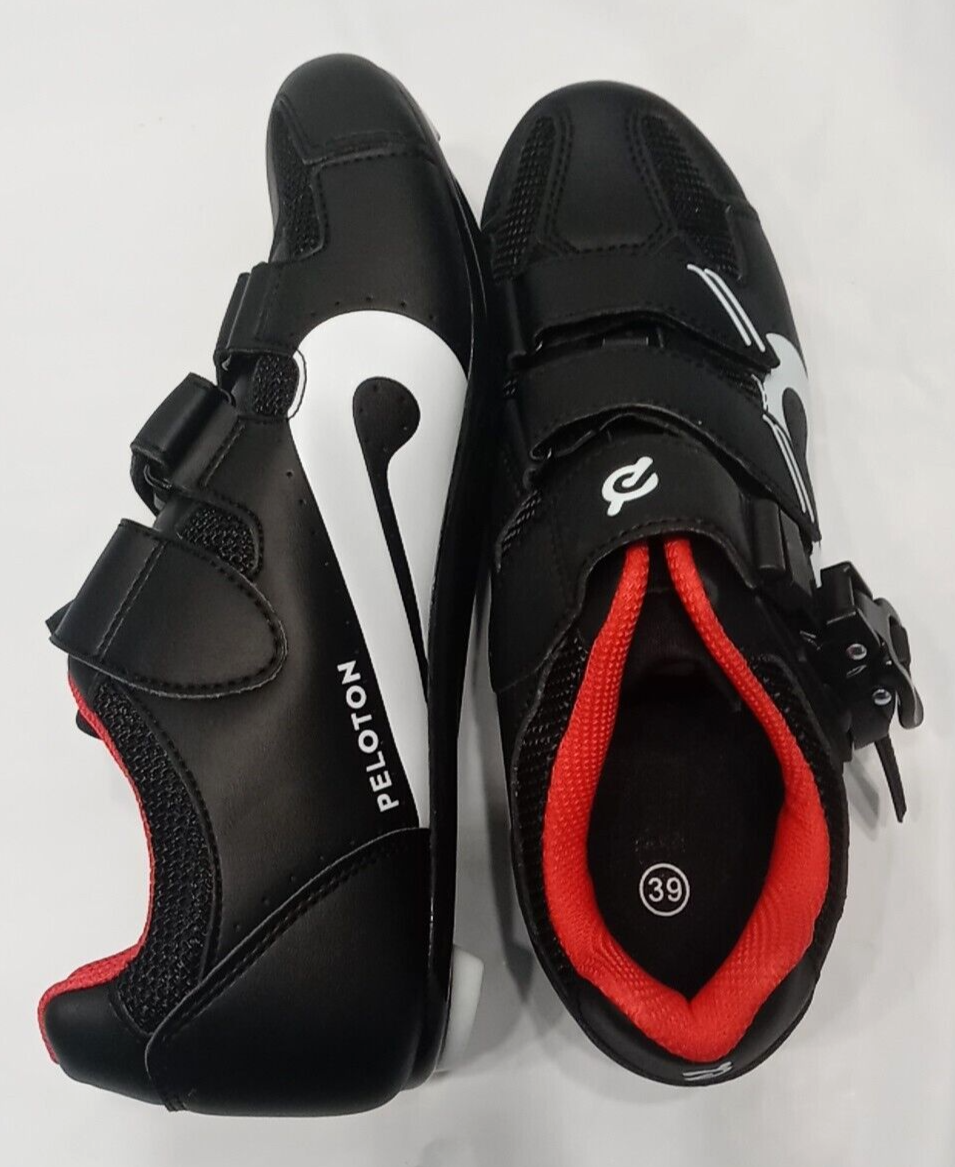 Chaussures Vélo Peloton – Femme US9 / Homme US7, Noir/rouge, à Crampons 3 Trous