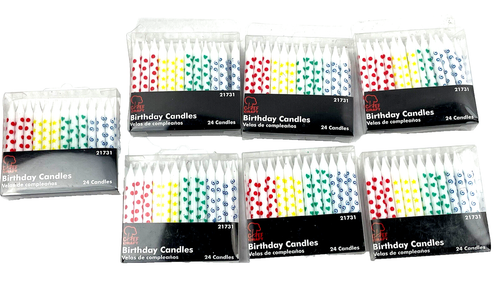 Birthday Candles, Polka Dot Stars, Set of 7 Packs - Total of 144 candles