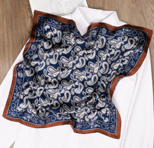 100 Silk 20" small Scarf Women neckerchief Wrap Floral navy QS149-3