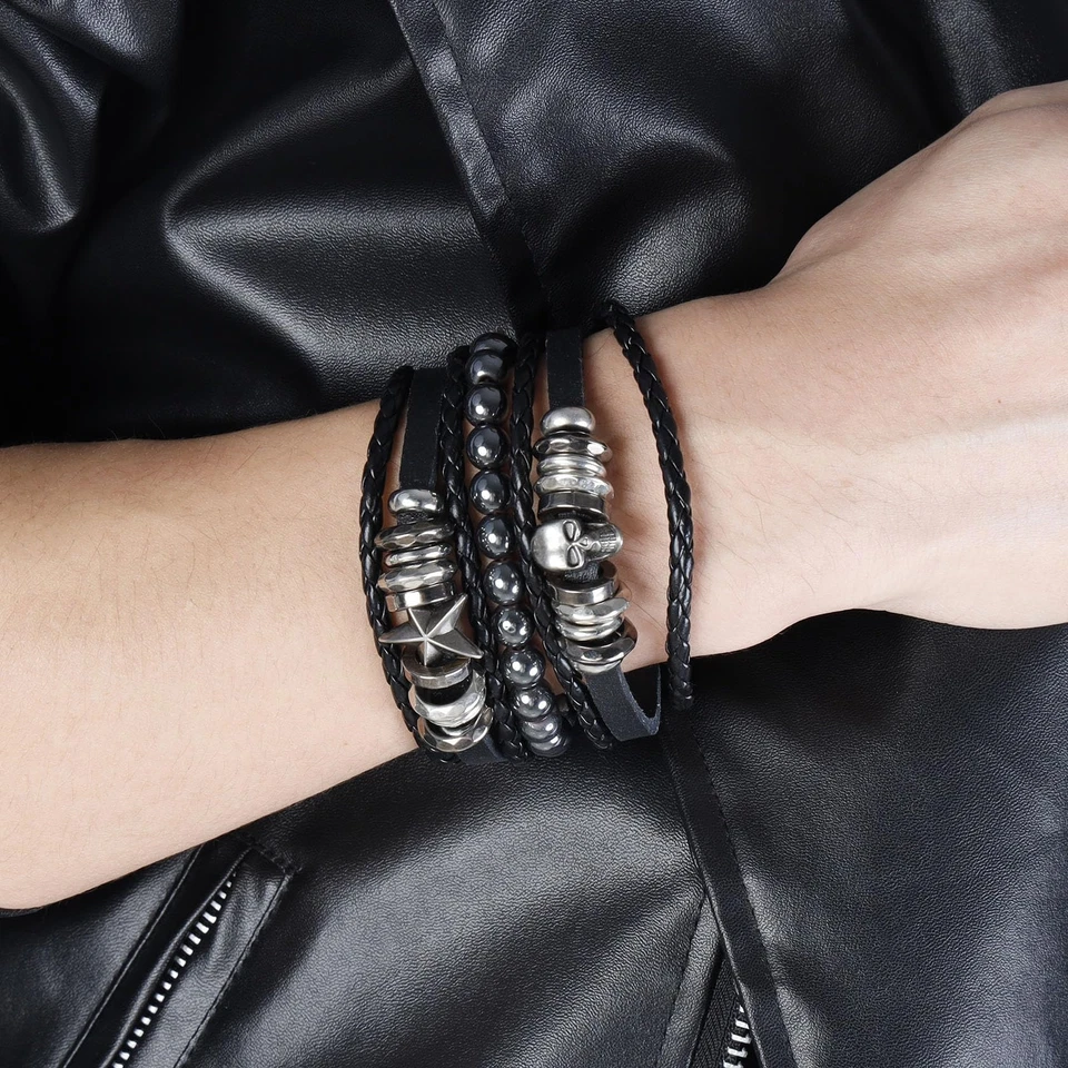 Punk Leder Armbänder für Männer Gothic Skelett Kopf Zubehör für Frauen Armband - Bild 2 von 4