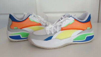 Puma Court Rider Twofold Basketball Shoes White Grey Neon NEW 195658-01 Size 10