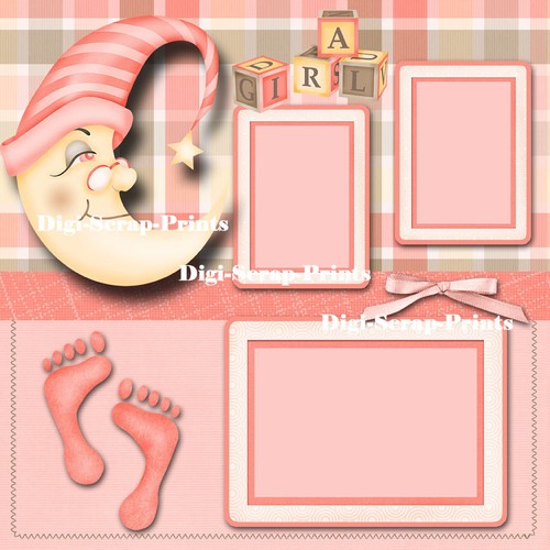 BABY GIRL ~ 2 pre-made scrapbooking pages layout paper piecing digiscrap #A0052 - Picture 2 of 4