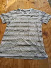 Womens dino hunt striped v-neck shirt sz l