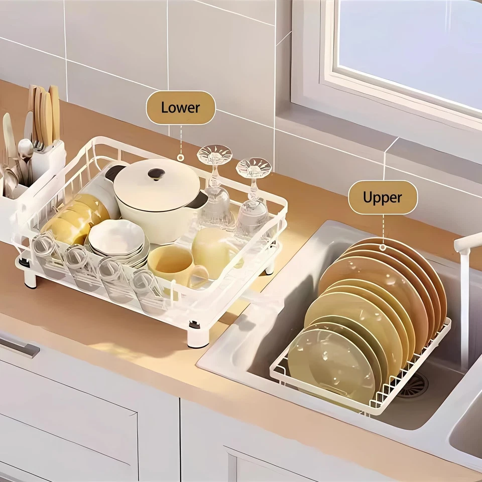 Сушилка для посуды над раковиной 2-уровневая кухонная полка из нержавеющей стали сушилка для столовых приборов - Изображение 3 из 4